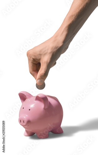 Hand Putting a Coin in Piggy Bank