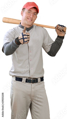 Photography Portrait of handsome young male baseball player looking at