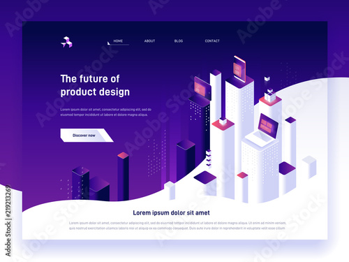 Modern isometric vector illustration concept of digital marketing and app development. 3d abstract platforms and devices. Creative landing page design template.