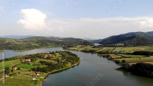 Aerial drone view of beautiful lake Gruza near the Kragujevac photo
