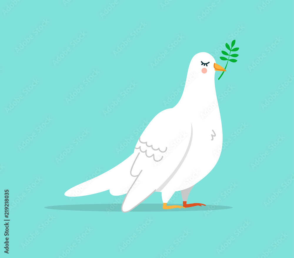 Cute white dove bird illustration isolated