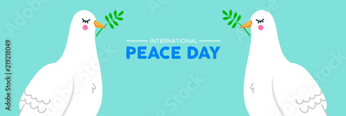 International Peace social banner of white dove birds
