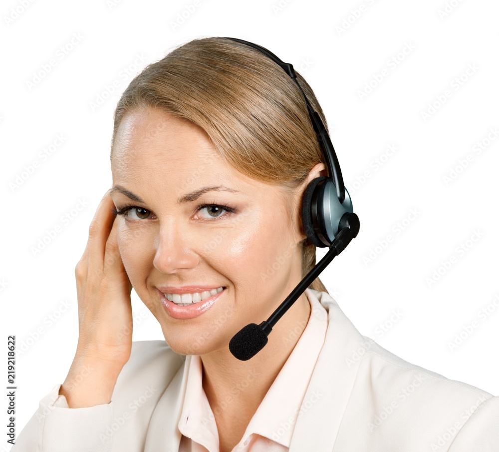 Woman Call Center operator isolated on white Woman Call Center operator isolated on white