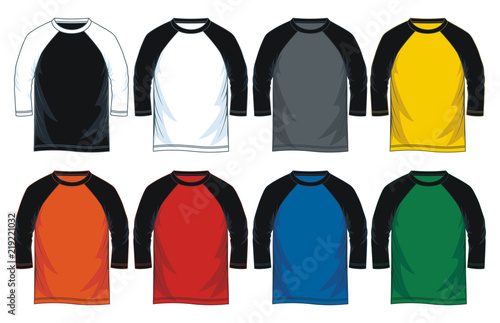Colorful three quarter length sleeve raglan shirts template