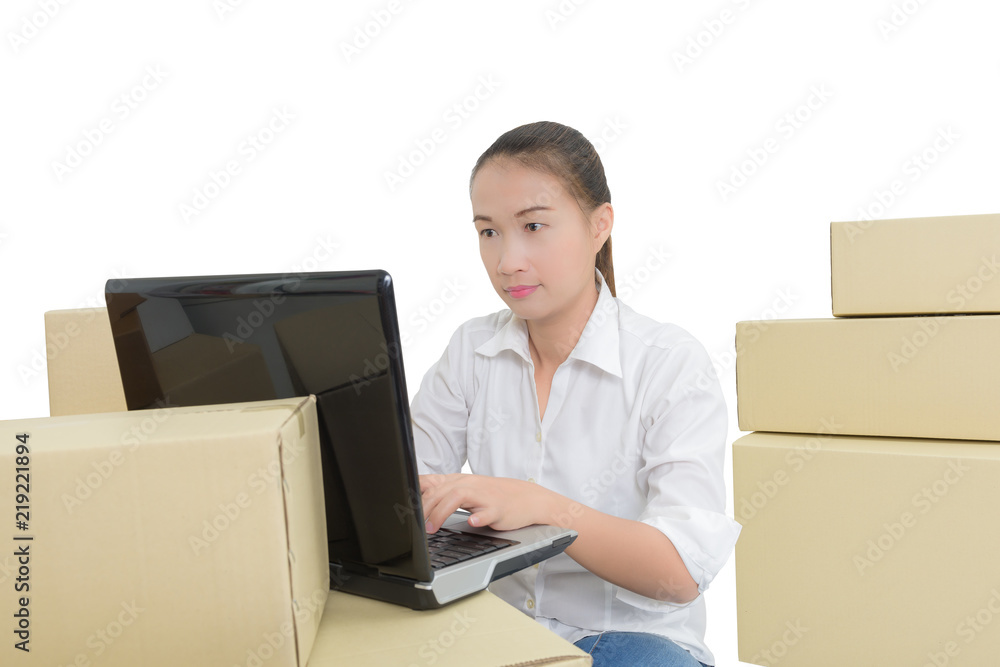 teenager owner business woman work at home with laptop for online shopping writing the order teenager owner business woman work at home with laptop for online shopping writing the order