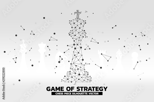 low polygon dot connected line of king chess piece with silhouette vector. icon for planning and strategy thinking
