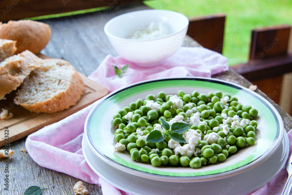 Fresh salad of green peas, goat cheese and herbs. Fresh salad of green peas, goat cheese and herbs.