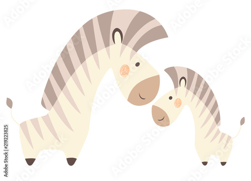 Zebra mom and baby cute print. Sweet animal family.