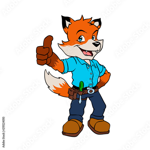 Fox repairman cartoon illustration