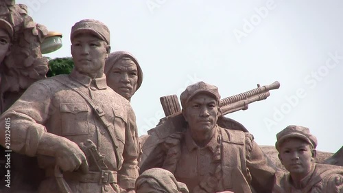 Close up of memorial on Tiananmen Square in front of Mao Zedong mausoleum, Beijing, China.