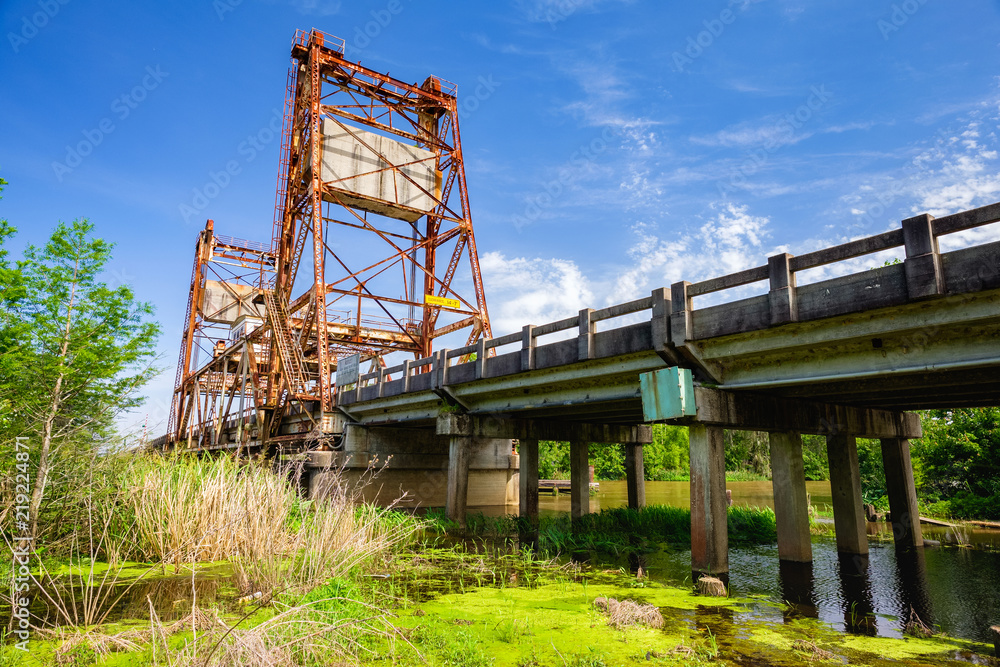 Rustic vintage bridge along Highway 90 in Louisiana