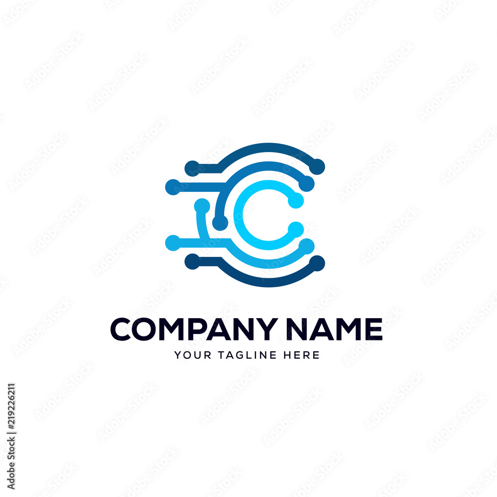 C letter logo tech design vector, minimalist line creative sign vector icon. C letter logo tech design vector, minimalist line creative sign vector icon.