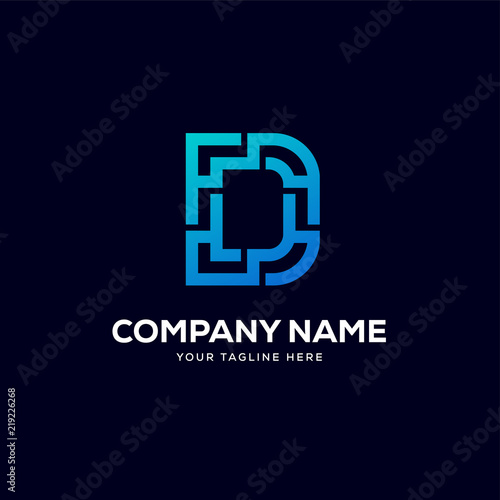 D letter logo tech design vector, minimalist line creative sign vector icon.