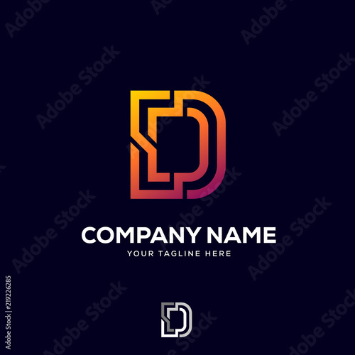 D letter logo tech design vector, minimalist line creative sign vector icon.