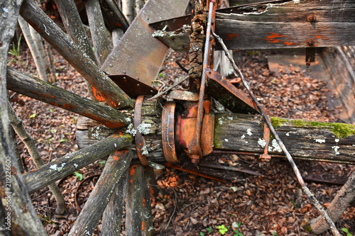 Decaying Wooden Wagon Wheel