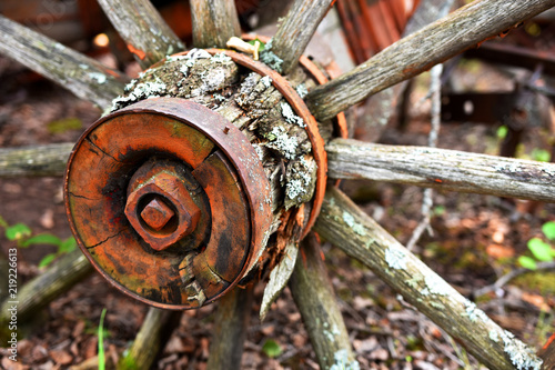 Decaying Wooden Wagon Wheel