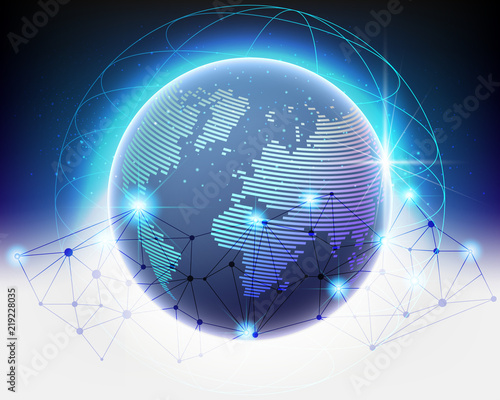 Wireframe Global world cloud bigdata information network quality system.vector illustration EPS10