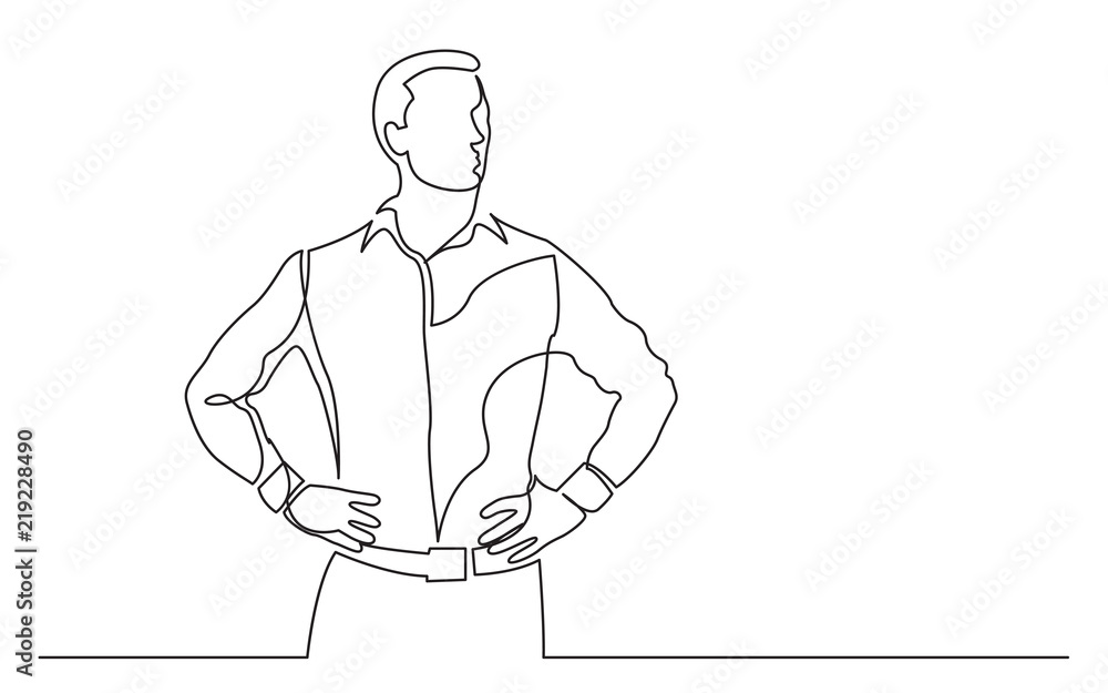 continuous line drawing of standing confident man