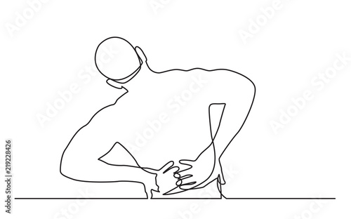 continuous line drawing of man suffering from back pain