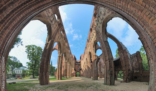 Panorama of ruins of Tartu Cathedral, Estonia. The cathedral was built from the 13th to 15th century and was abandoned and began to ruined from the second half of the 16th century. photo