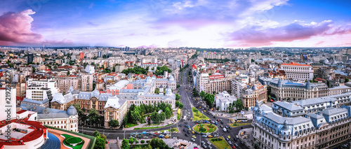 180 Degrees aerial panorama of the capital city of Romania, Bucharest.