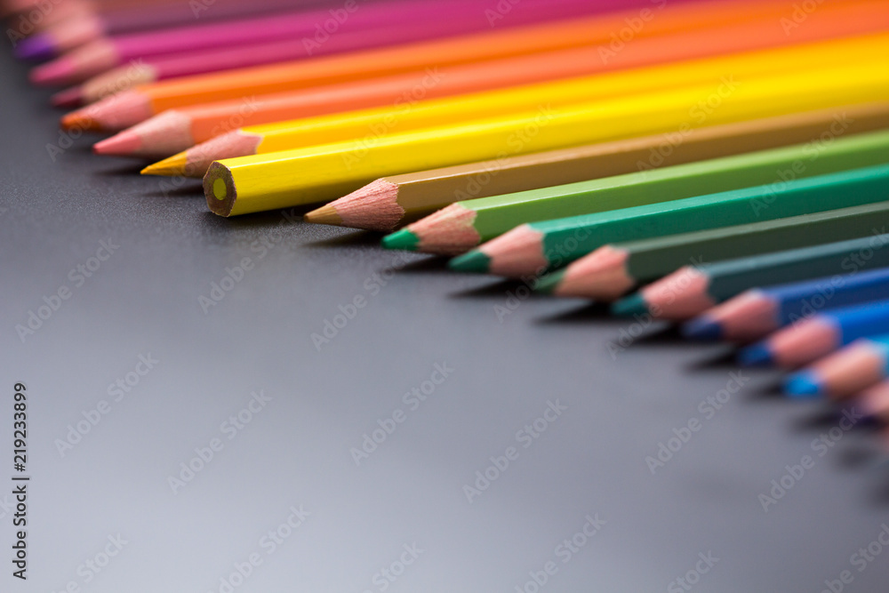 color pencils on black background close up
