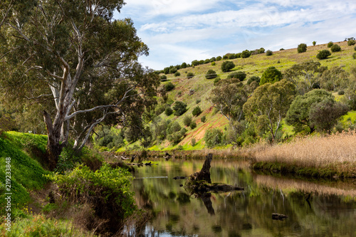 Onkaparinga River on a sunny day with reflections of trees and cliffs at old Noarlunga south australia on 23rd August 2018 photo