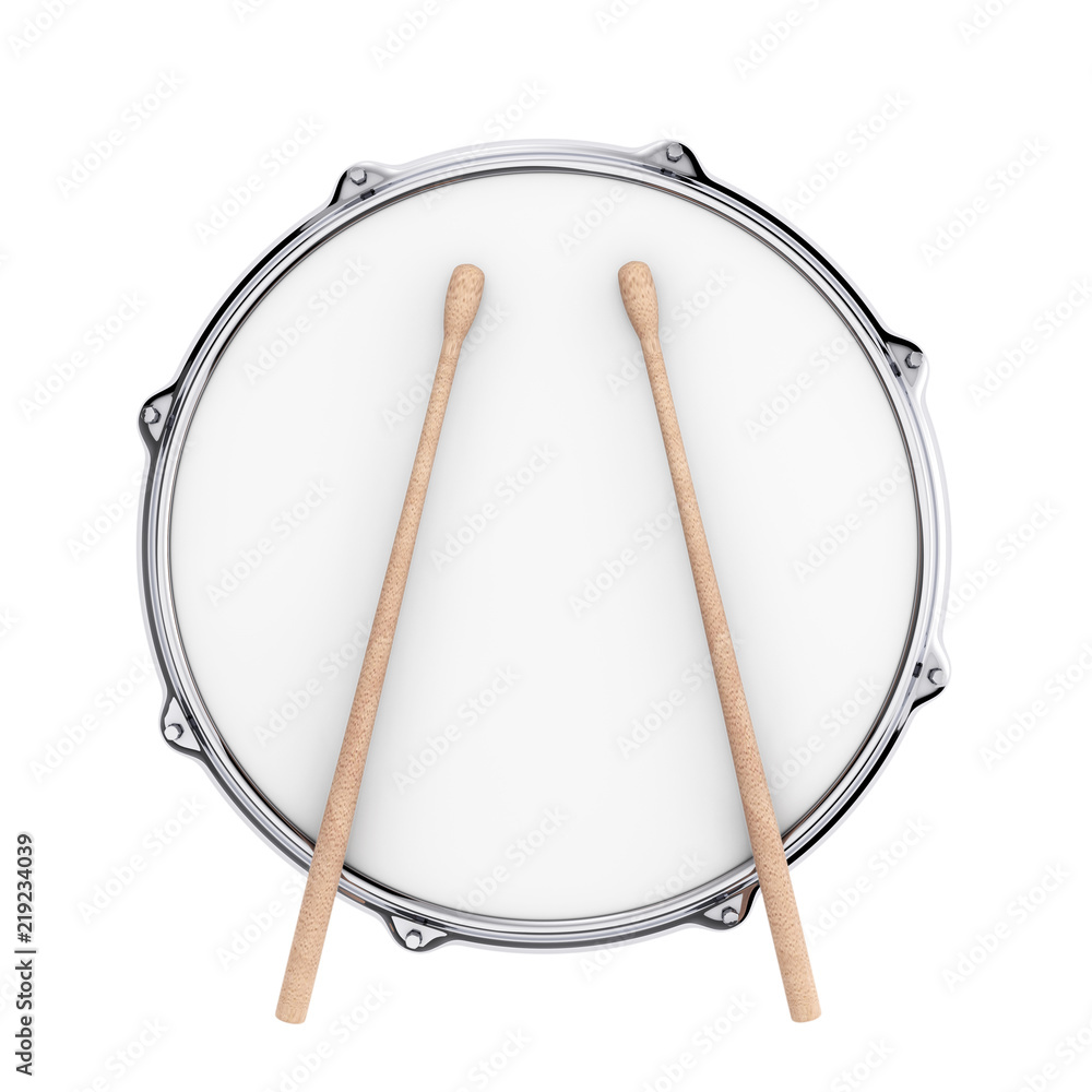 Obraz premium Red Bass Drum with Pair of Drum Sticks. 3d Rendering
