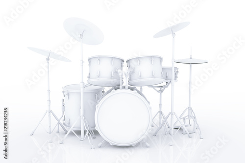 Professional Rock Drum Kit in Clay Style. 3d Rendering photo