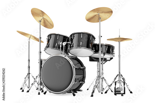 Professional Rock Black Drum Kit. 3d Rendering photo