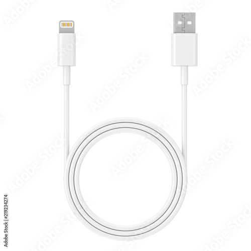 White 8 Pin Charger Cable for Smartphone. 3d Rendering photo