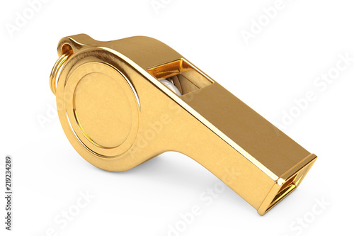 Classic Gold Metal Coaches Whistle. 3d Rendering © doomu