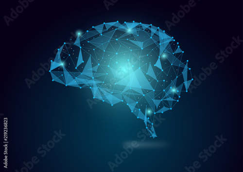 Brain concept in wires form with connecting dots, vector illustration