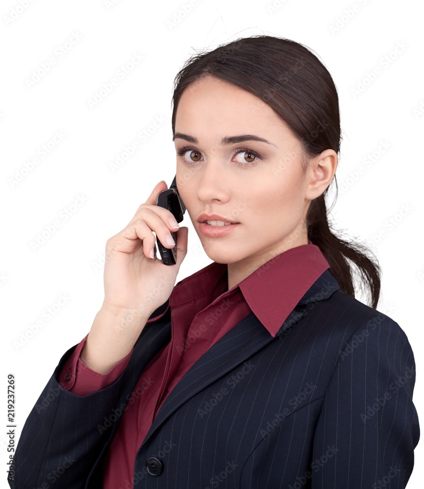 Businesswoman Talking on Mobile Phone - Isolated Businesswoman Talking on Mobile Phone - Isolated