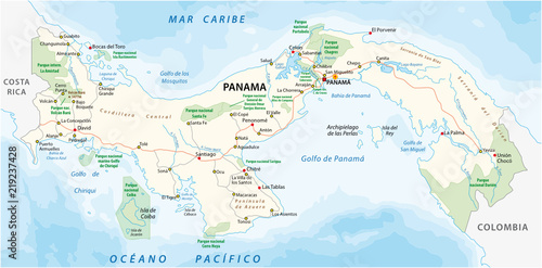 panama road and national park vector map photo