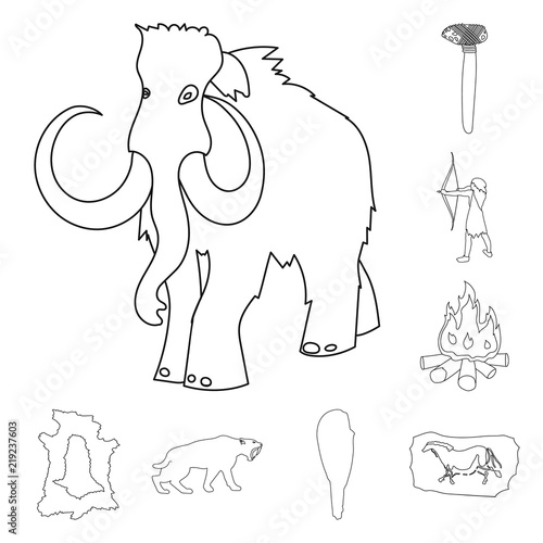 Life in the Stone Age outline icons in set collection for design. Ancient people vector symbol stock web illustration.