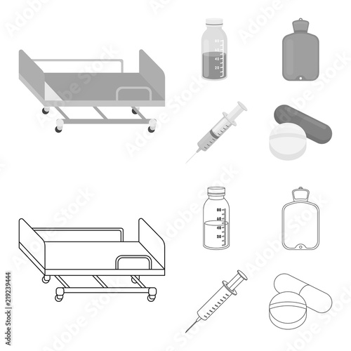 Solution, warmer, syringe, pills.Medicine set collection icons in outline,monochrome style vector symbol stock illustration web.