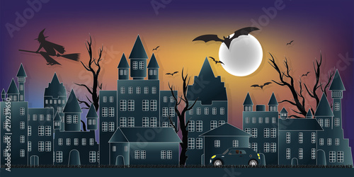 The dark night Halloween and full moon.