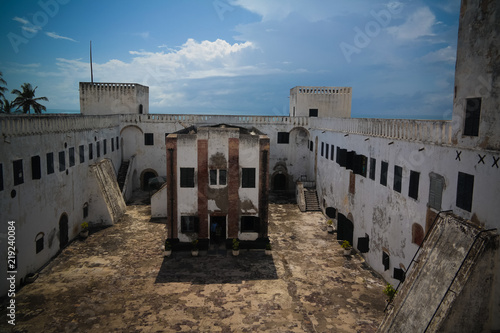 Aerial Interior view to Elmina castle and fortress with church , Ghana photo