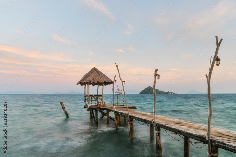 Wooden pier and hut in Phuket, Thailand. Summer, Travel, Vacation and Holiday concept.