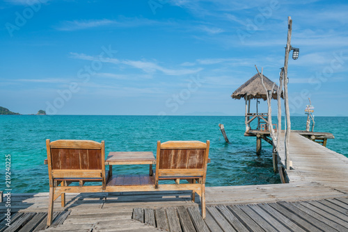 Perfect summer tropical paradise beach with lounge chairs at resort in Phuket  Thailand. Vacation summer holidays and travel concept.