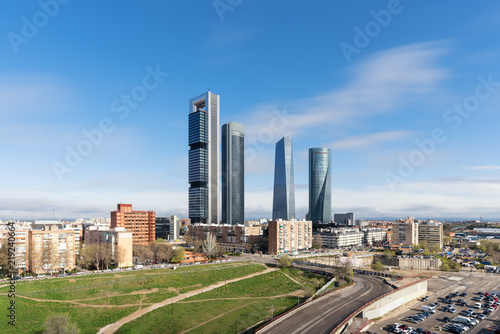 Madrid cityscape at daytime. Landscape of Madrid business building at Four Tower. Modern high building in business district area at Spain. photo