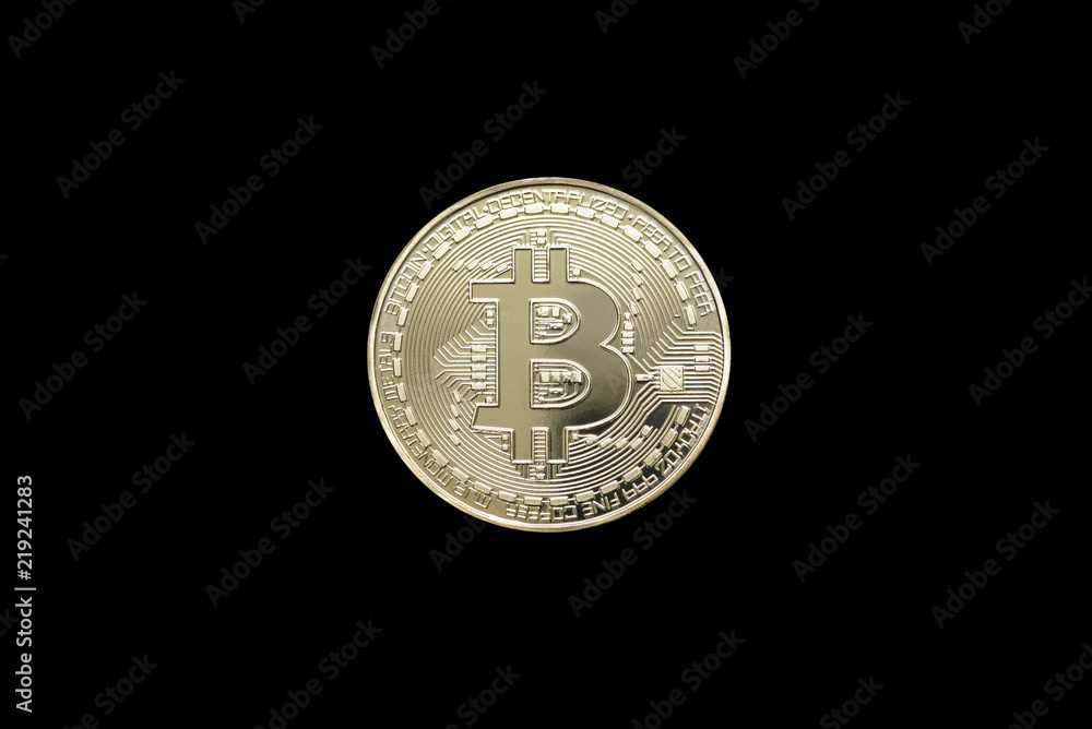 Golden bitcoin mirror on black background, Digital money Golden bitcoin mirror on black background, Digital money