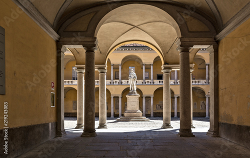 Pavia Italy, university with statue to Alessandro Volta photo