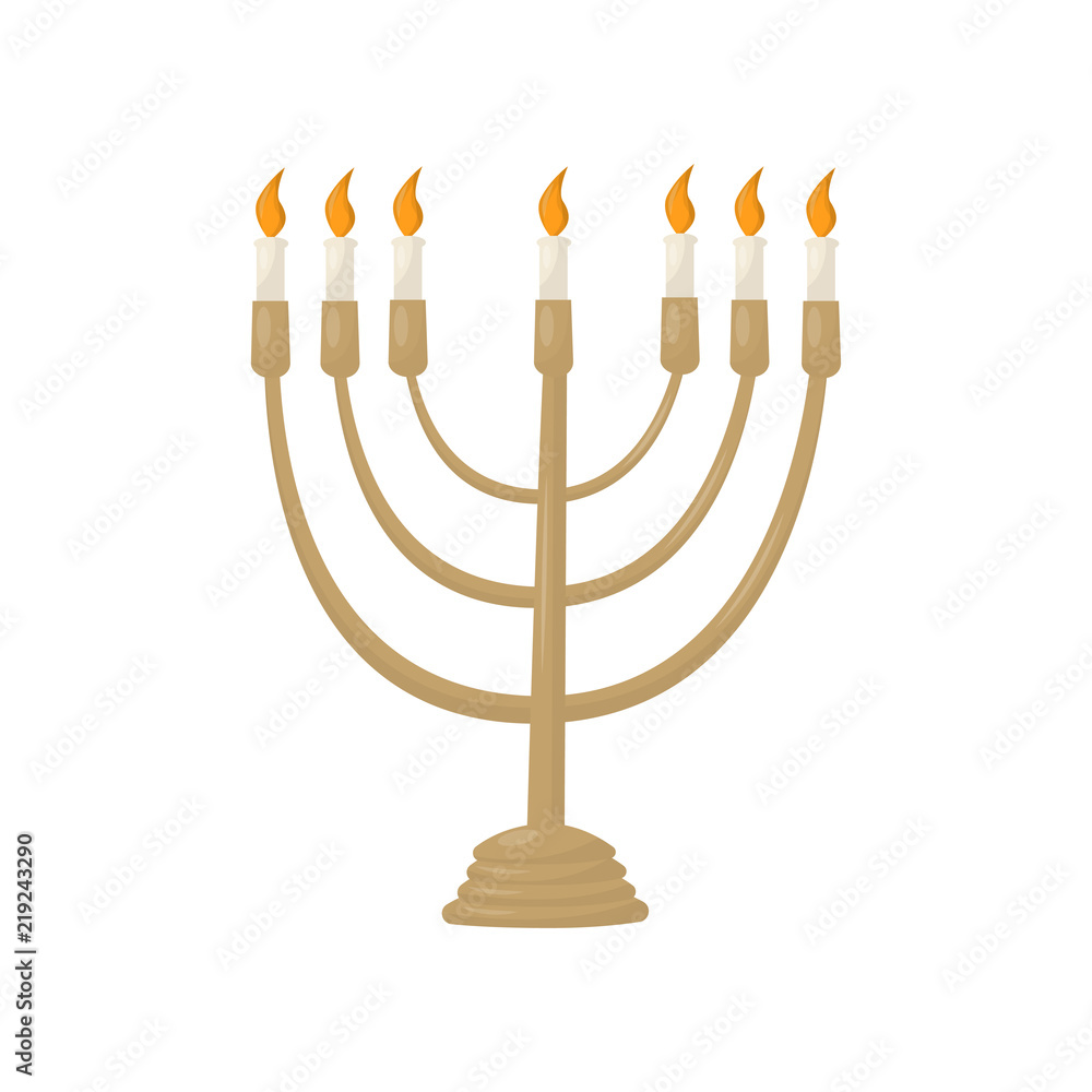 Hanukkah menorah with burning candles vector Illustration on a white background Hanukkah menorah with burning candles vector Illustration on a white background
