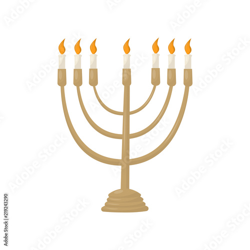 Hanukkah menorah with burning candles vector Illustration on a white background