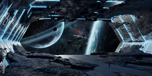 Fototapeta Naklejka Na Ścianę i Meble -  Huge asteroid spaceship interior 3D rendering elements of this image furnished by NASA