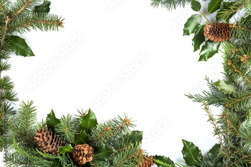 Frame of Christmas Tree Branches with Cones