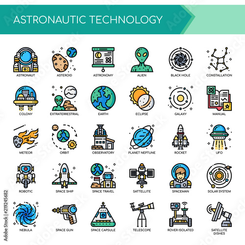 Astronautics , Thin Line and Pixel Perfect Icons.