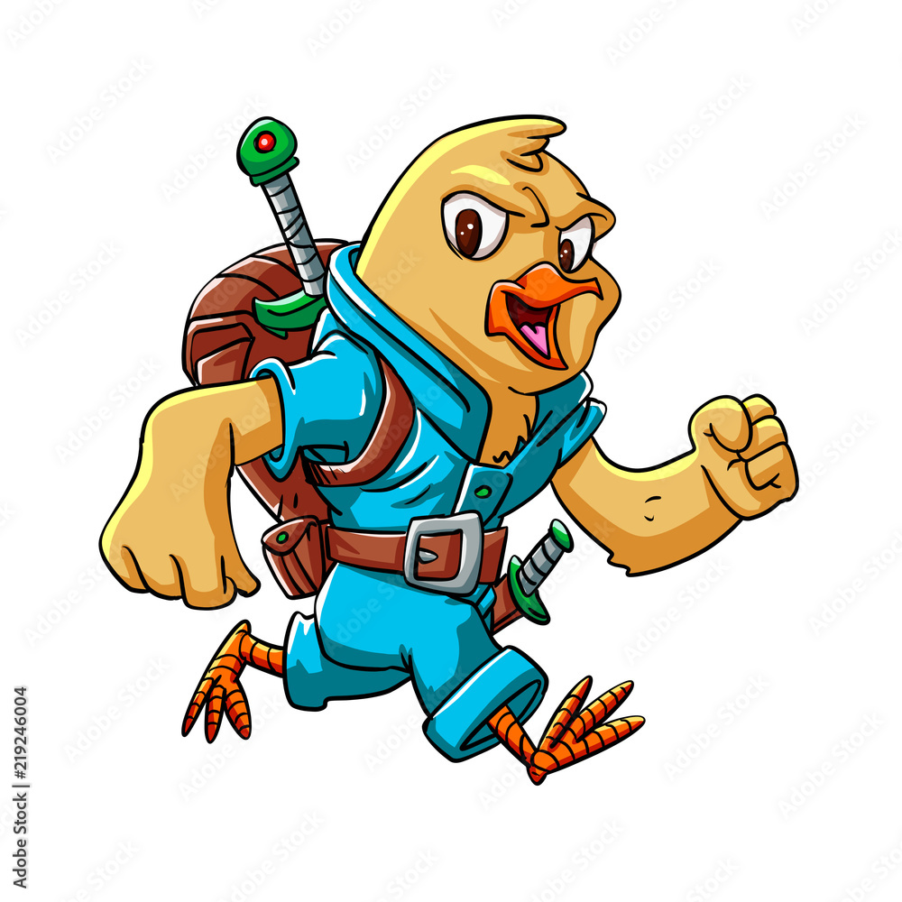 Yellow bird soldier cartoon illustration